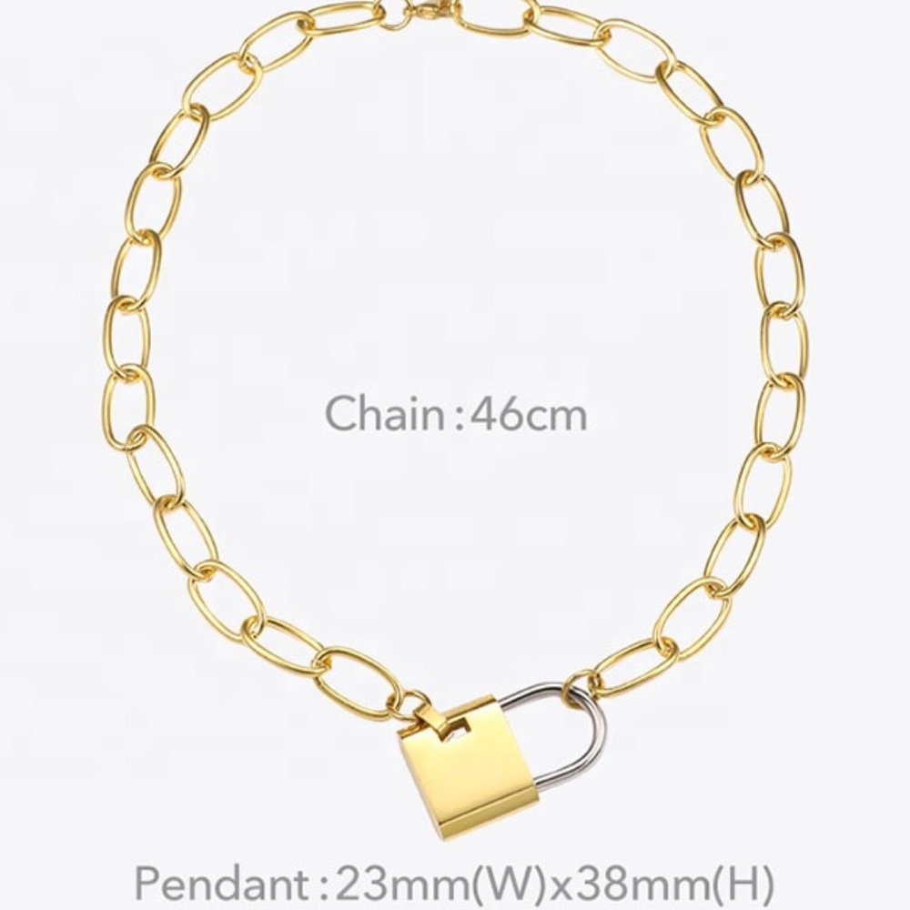 18K Gold Stainless Steel Padlock Pendant Chain - Picture 5 of 5